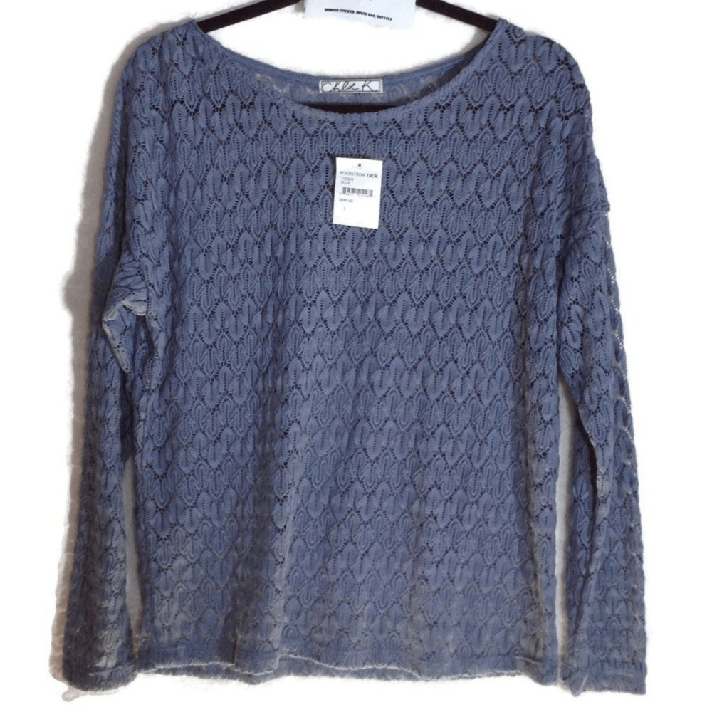 Chloe K Knit Lace Sweater Top Large Long Sleeve Cottagecore Delicate Feminine